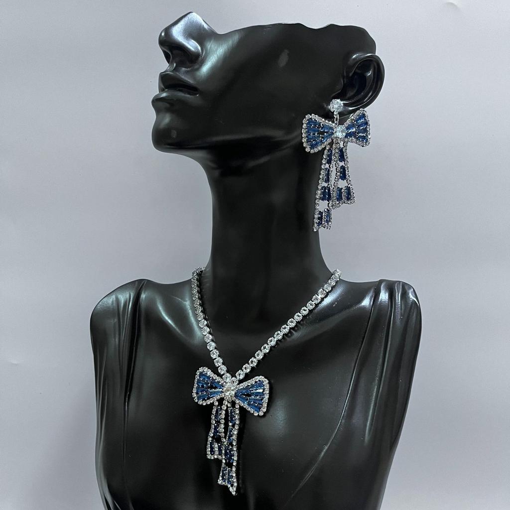 Korean Bow Necklace Ins Full Diamond Tassel Temperament Light Luxury Rhinestone Simple Neck Chain Collarbone Chain Fashion Jewelry