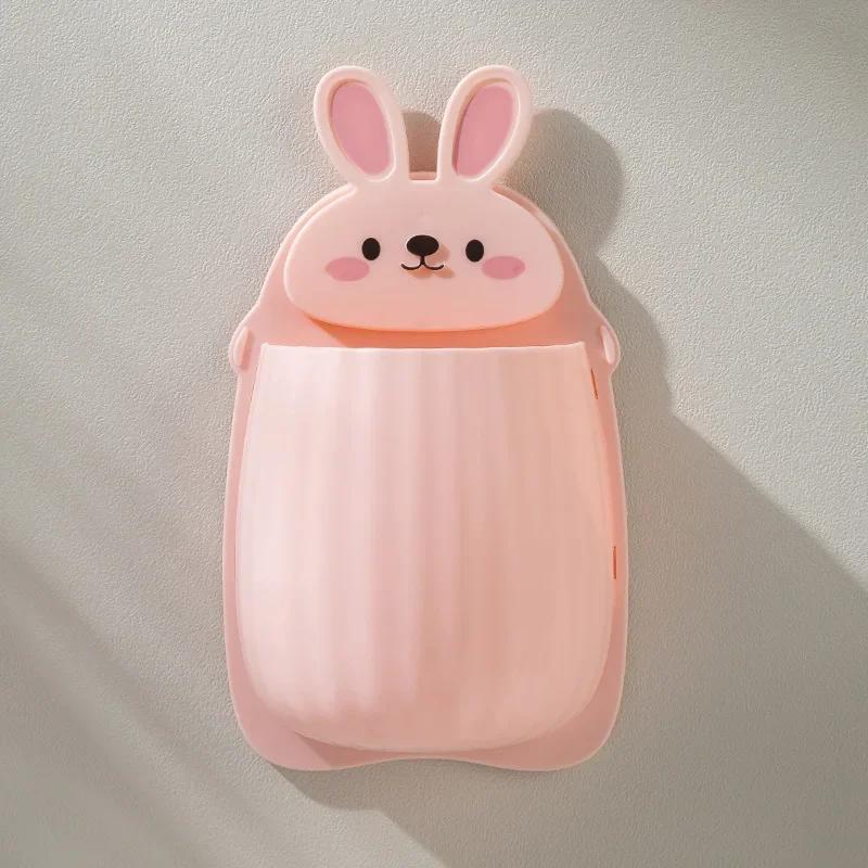 

Cute Rabbit Shape No-Punch Wall-mounted Storage Rack Kitchen Wall Hanging Storage Box Multifunctional Bathroom Organizer Shelf рожевий
