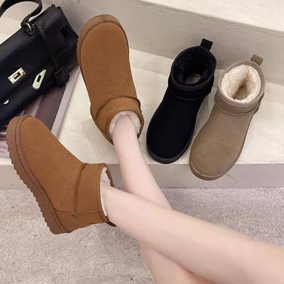 Botas de nieve cortas de piel de oveja para mujer, botines de lana natural impermeables con forro de piel, planos y cálidos, para invierno