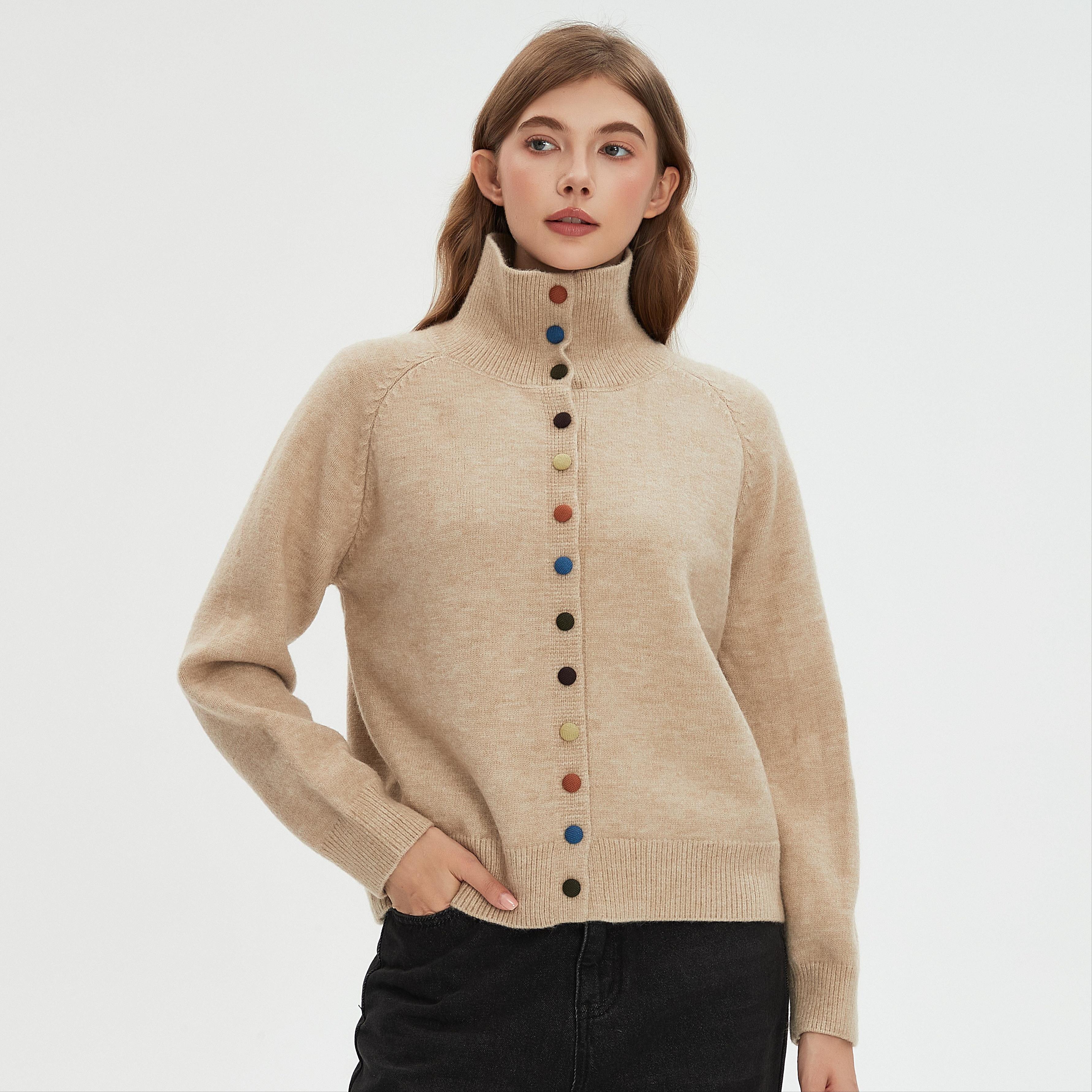 DIMANAF 2025 Свитеры Пуговицы Водолазка Кардиган Осень Женщины Однотонный Вязаный Свободный One Size 2650₽