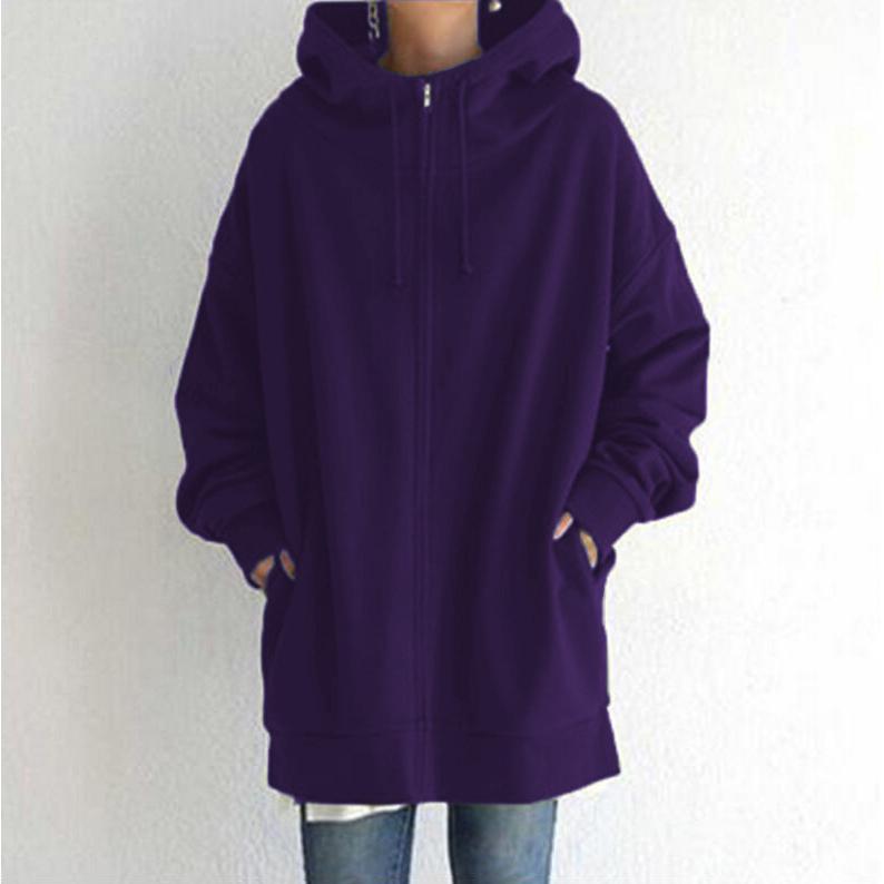 Autumn and Winter Women's New Personality Street Casual Warm Sweater Zipper Hooded Long Fleece Jacket