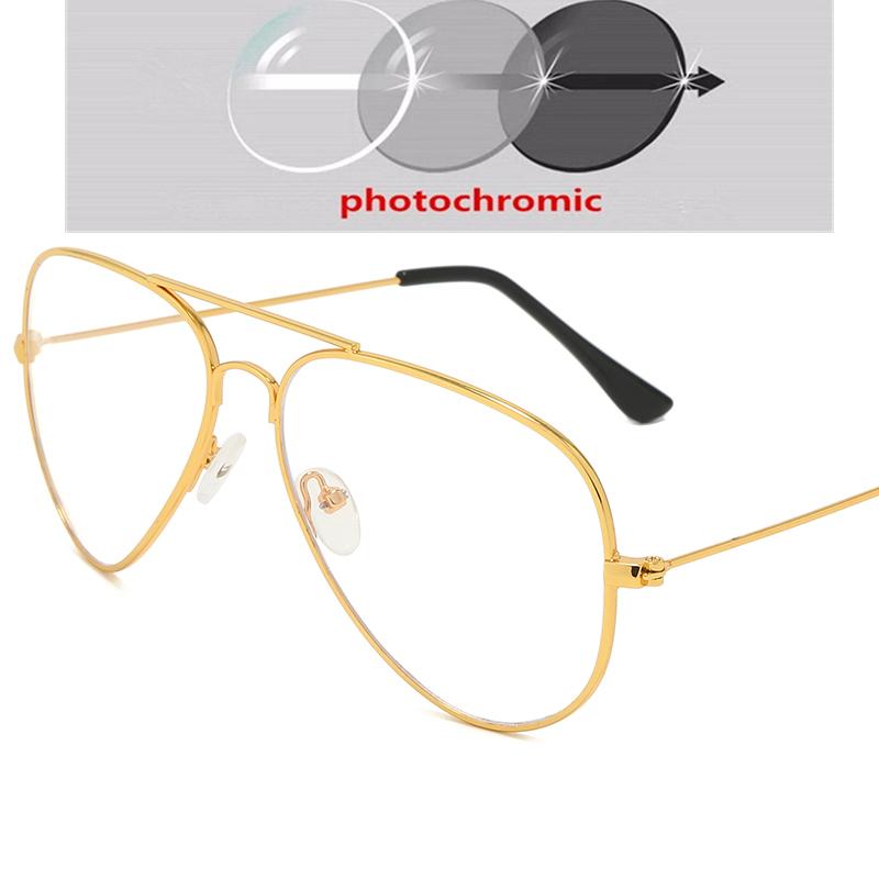 Blue Light Blocking Oval Myopic Glasses Women Men Fashion Metal Myopia Photochromic Eyeglasses Diopter 0 -0.5 -0.75 To -4.0