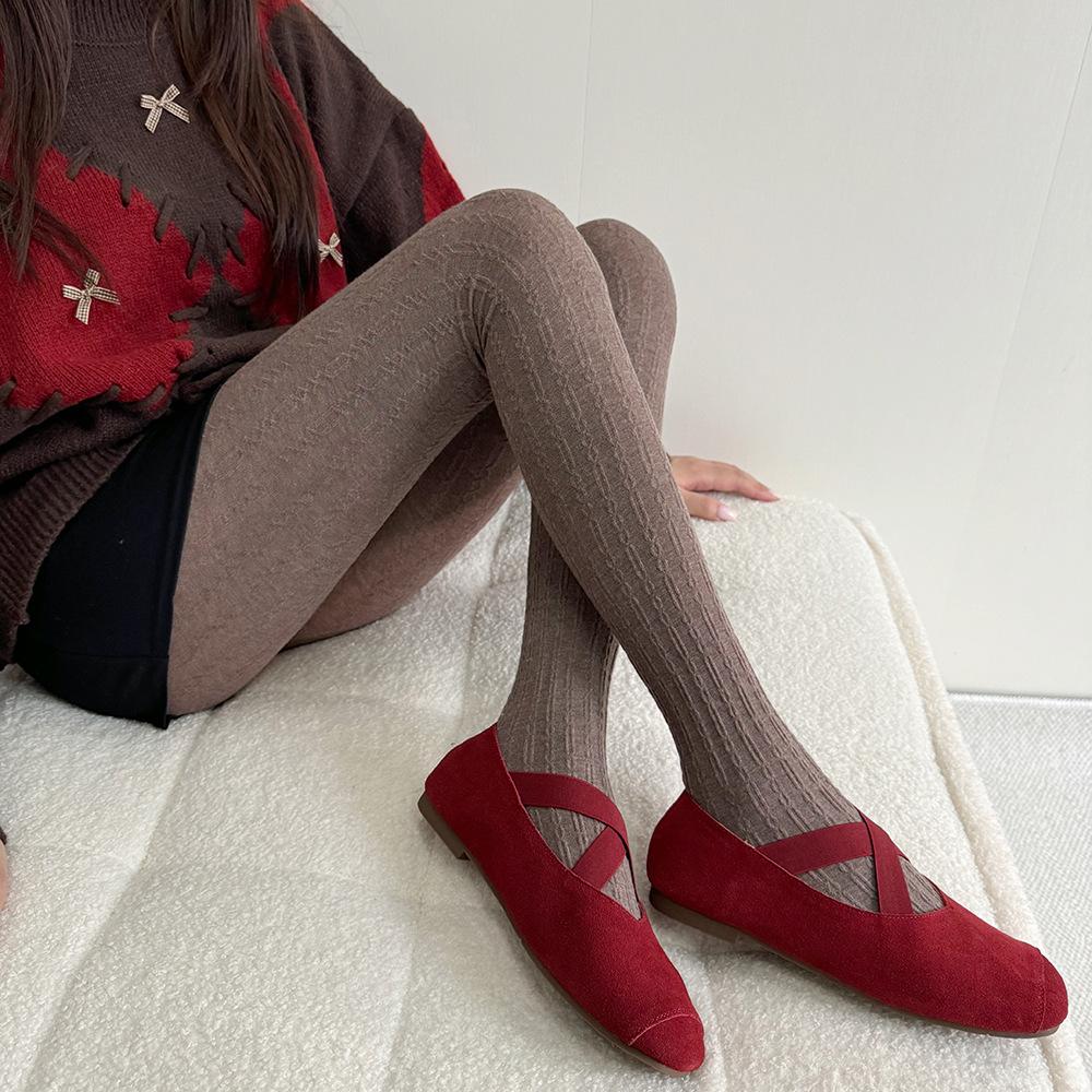 150G Collants Rayés Verticaux Automne Hiver Femmes Leggings Tricotés Rétro Collants Thermiques Amincissants Sous-vêtements Simples Polyvalents One Size gray