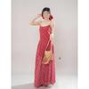 Retro Super Good-looking Fashion Temperament Waist and Thin Red Plaid Suspender Dress Casual Women's Clothing Summer