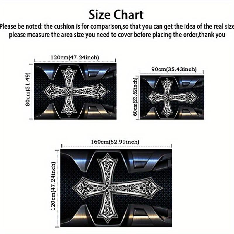 Modern Metal Cross Print Rug - Non-Slip Rectangle Mat for Living Room Bedroom Kitchen Indoor Outdoor, Contemporary Decor Mat