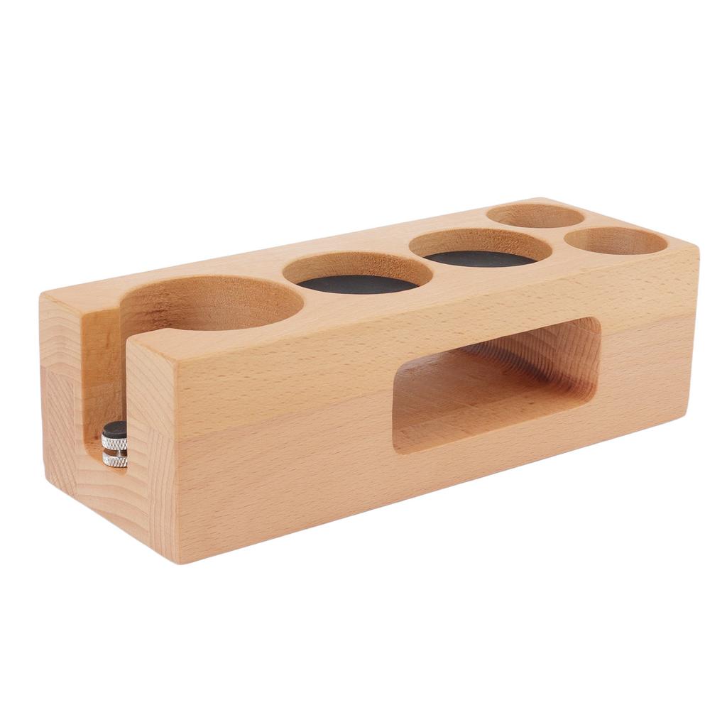 Wooden Coffee Tamper Holder 5 Hole Non Slip Coffee Tamping Station with Mat for Cafes Home
