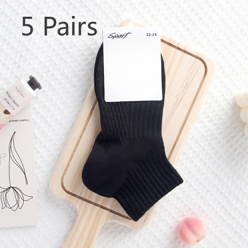 5 Pairs of Female Spring and Summer Thin Pure Color Massage Bottom Sweat Absorbing Sports Boat Socks