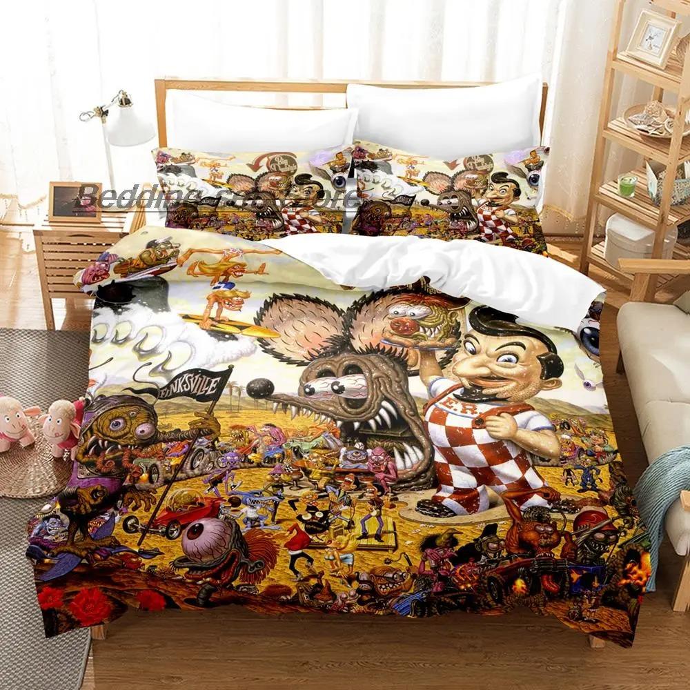 New Rat Fink Bedding Set Single Twin Full Queen King Size Bed Set Aldult Kid Bedroom Duvetcover Sets 3D Anime Bed Sheet Set Tool