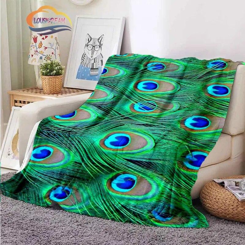 Peacock Feather Flannel Blanket Children's Blanket Sofa and Bed Warm Blanket Office Blanket Portable Travel Camping Blanket
