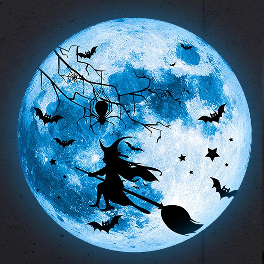 Halloween Wall Decor Moon Design Spooky Witch Wall Decor Glow-in-The-Dark Waterproof Decals Removable Scary For Haunted House