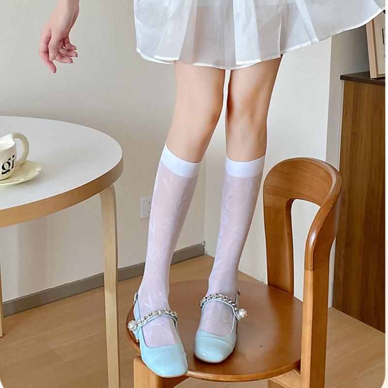 Sheer Knee High Socks for Women Girls Stretchy Silk Stockings Student Girls Stockings Tube Socks Nylons Calf Socks