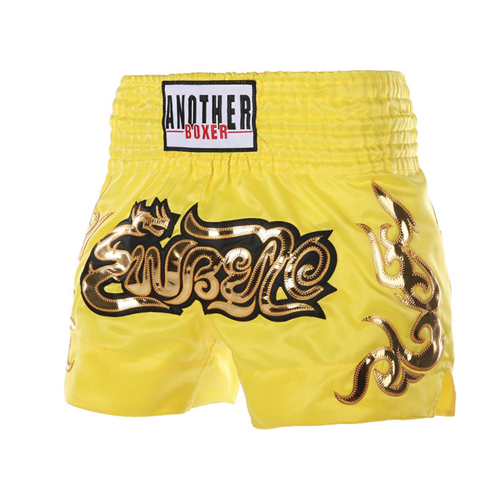 

Хлопчачі боксерські шорти для дитячих тренувань - Сатинові шорти з металізованою літерою, бічним розрізом та еластичним широким поясом 15-16 Years жовтий