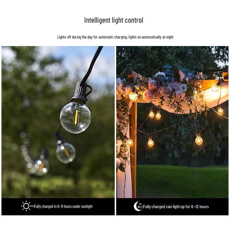 Waterproof LED Solar G40 Globe String Lights, Retro Tungsten Filament Bulbs for Outdoor Camping Atmosphere