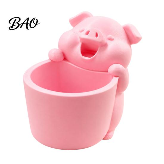 Desktop Clutter Organizer 3D Printed Cute Piggy Storage Pot, Cartoon Pig Shaped Pen Holder, Makeup Tool Holder Brush Organizer, Multifunctional