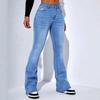 Women's Light Blue Micro-flare Slim Fit Jeans - Trendy European American Fashion Long Pants
