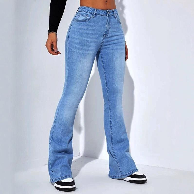 Damen Hellblaue Micro-Flare Slim Fit Jeans - Trendige Europäisch-Amerikanische Mode Lange Hosen