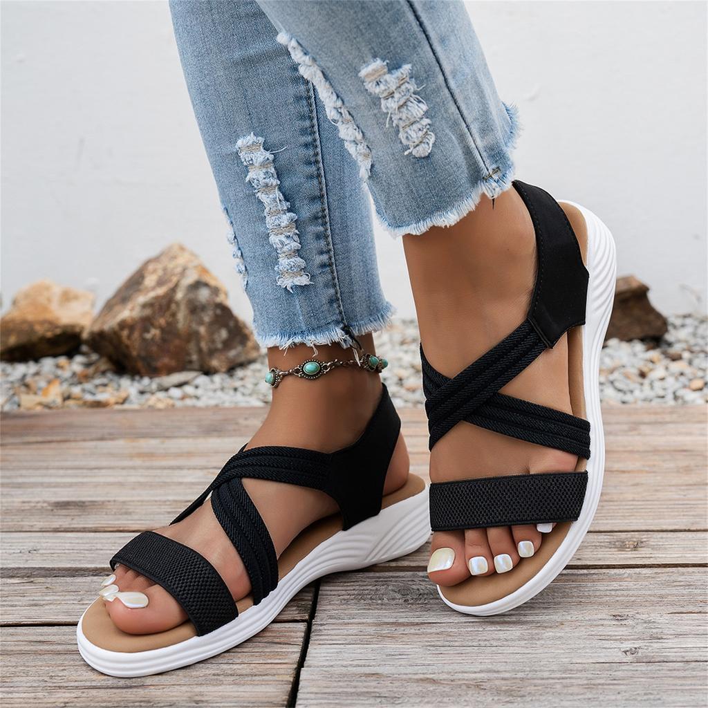 Women Plus Size Casual Cross Strap Flat Sandals Open Toe Slip On Lightweight Comfortable Summer Footwear for Daily Use