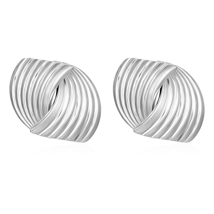 18K Gold Striped Stainless Steel Earrings - Trendy European & American Design