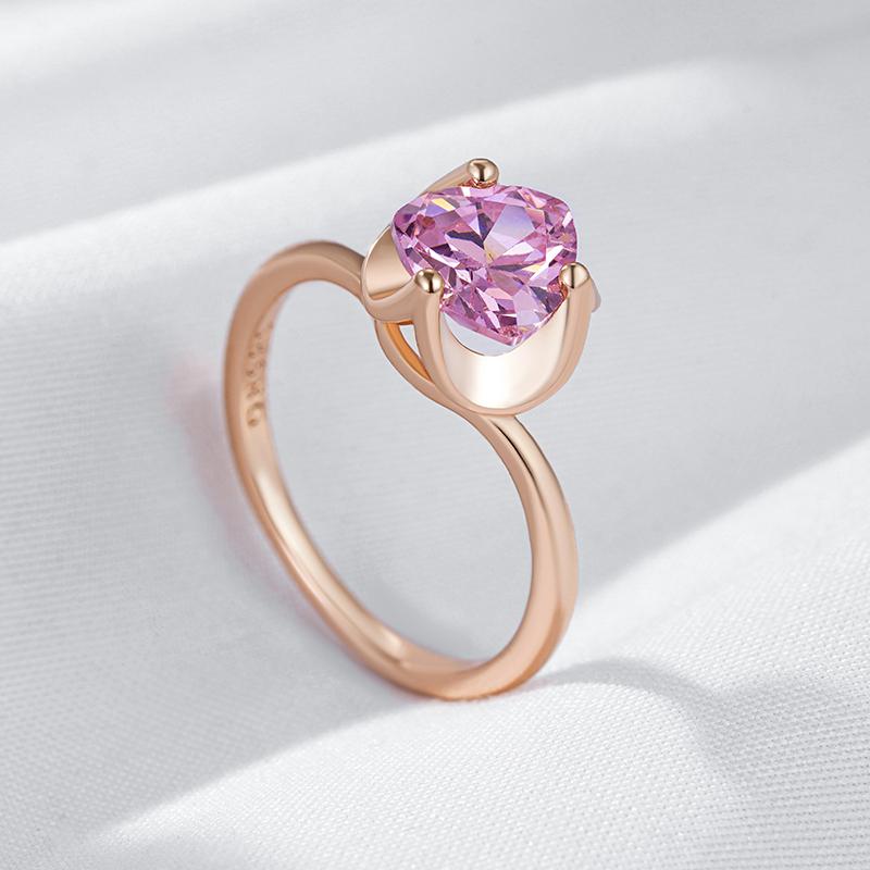 Romantic Pink Natural Zircon Wedding Bridal Rings For Women  Rose Gold Luxury Couple Gift Simple Daily Fine Jewelry