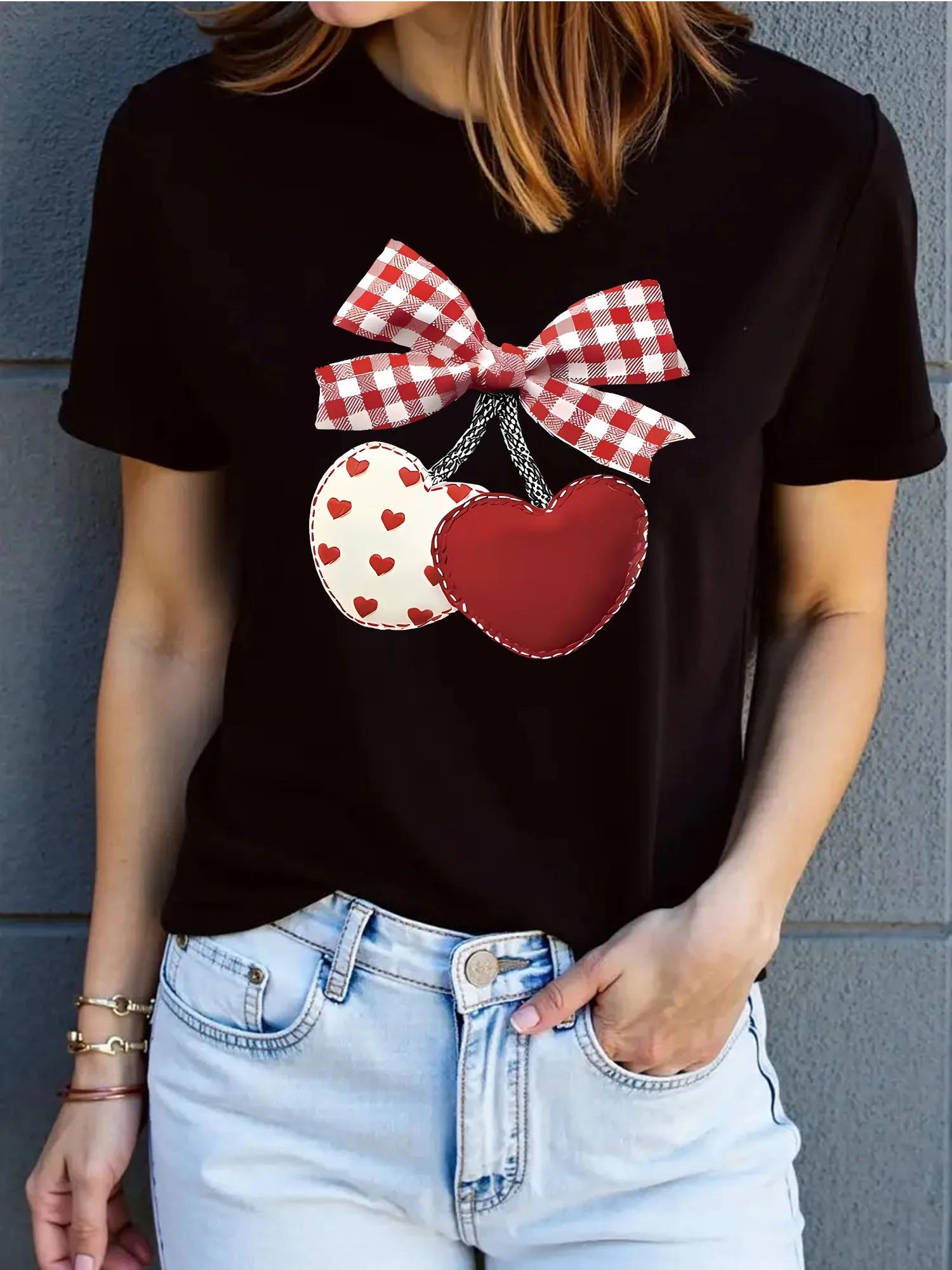 

Womens Heart Print Round Neck Sleeve Sporty Style Simple and Athletic Printed Design Sweet and Cute Fashionable and Comfortable S
