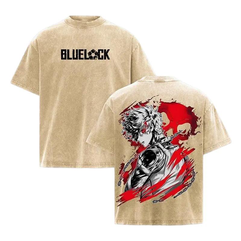Anime BLUE LOCK Nagi Seishiro T-shirt Manga Vintage Washed Oversized Top Clothes Men's Clothing High Quality Pure Cotton T Shirt