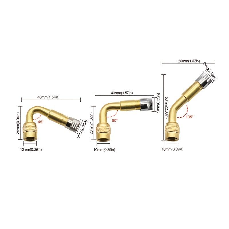 3pcs Tire Valve Stem Extender 45/90/135 Degree Angle Brass Air Tyre Valve Stem with Extension Adapter for Car Truck Motorcycle Valve Stems 1