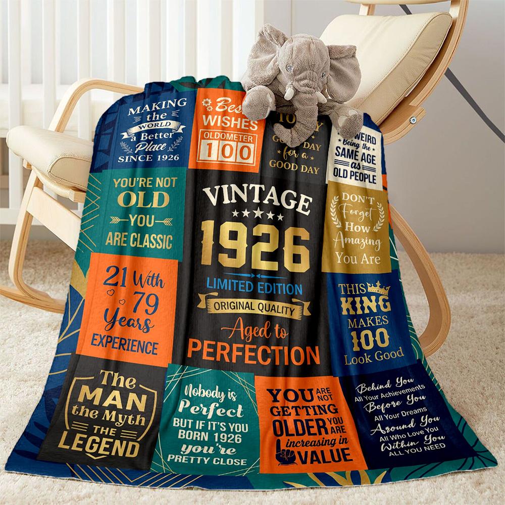 Vintage 100th Birthday Celebration Blanket Comfortable Suitable for Office Chair Picnics All-Season Use Stylish Decor