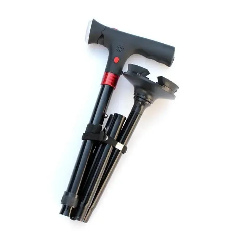 

Hand Crutches Non-slip Folding Cane Cane Premium Travel Lightweight Folding Hiking Poles with LED Flashlight SOS Alarm