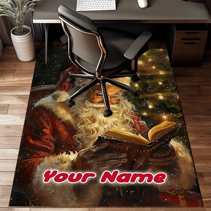 1PC Custom Name Santa Claus Reading A Book Theme Floor Mat Ideal for Living Room, Game Rooms, Office, Bedroom,Floor Mat Playful Design40