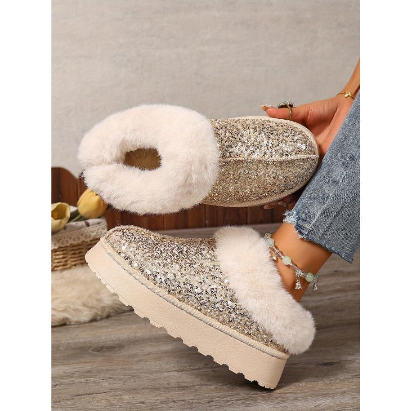 2025 Autumn and Winter New Women's Thick Sole Thickened Plush Snow Boots Sequins