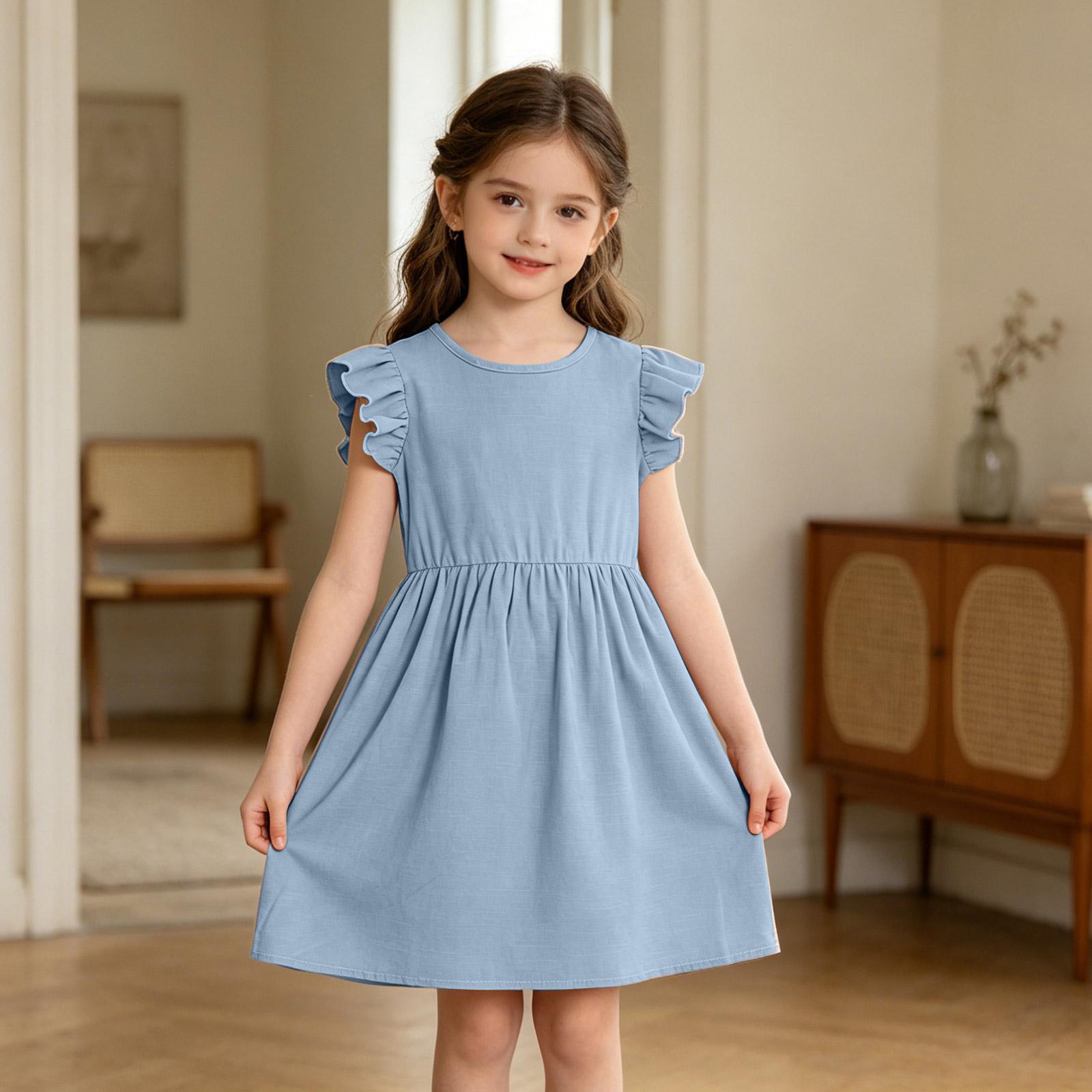 

Girls Linen Dress - Summer Breathable Casual Sundress 150