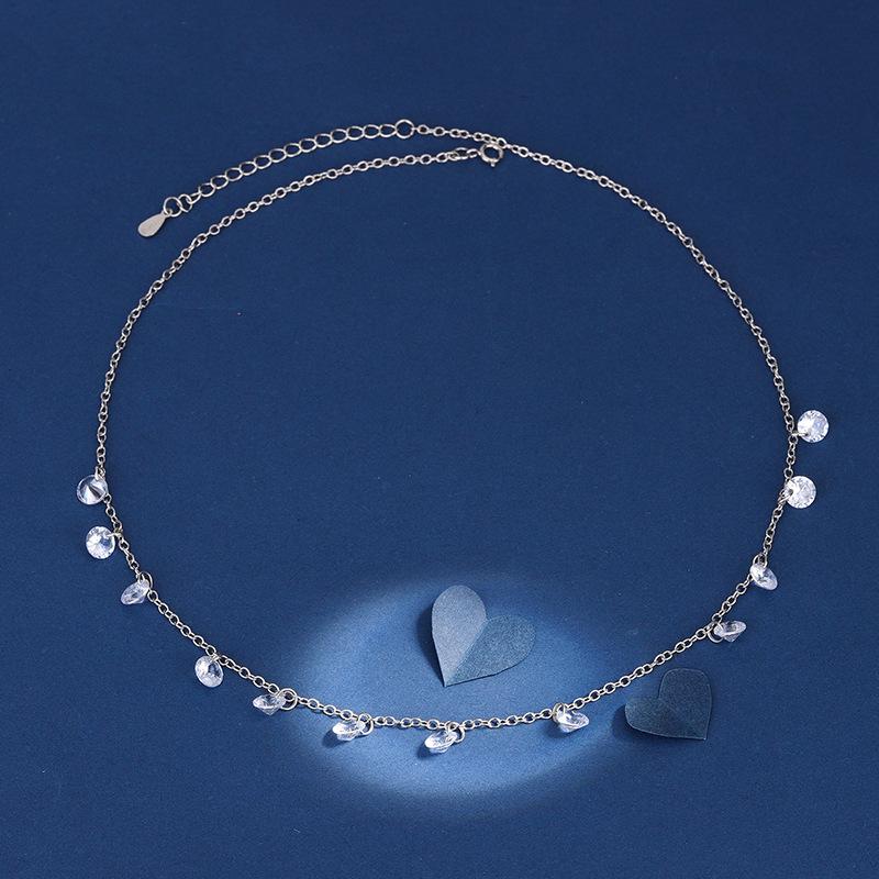 

New Fashion Super Sparkling Water Droplet Zircon 925 Sterling Silver Temperament Sweet Short Necklaces XL074 срібний