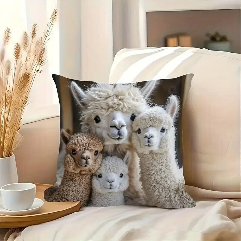 Colorful Bohemian Short Plush Pillowcase 45x45cm Adorable Kitten Living Room Bedroom Decor (Pillow Insert Not Included)