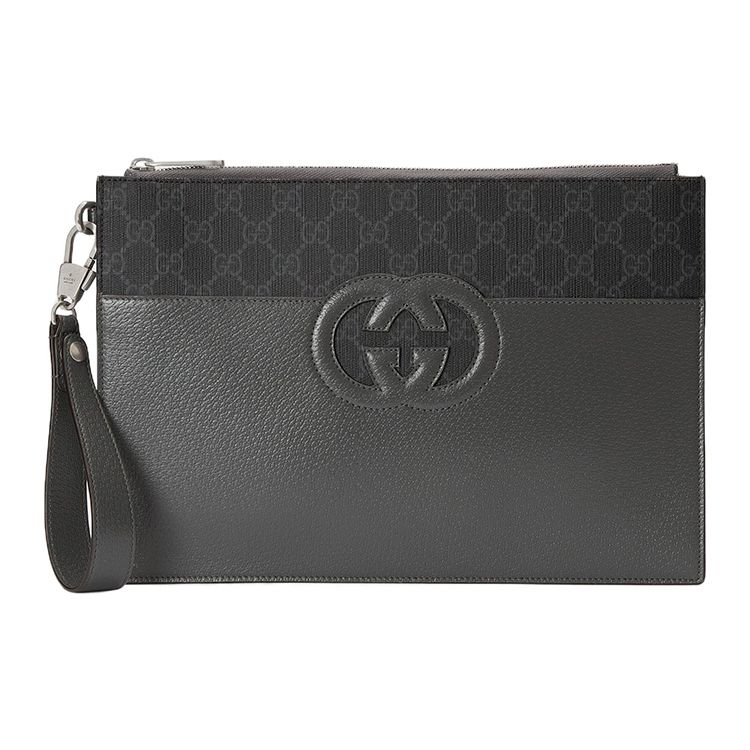 

Gucci Hollow Double G Logo Color Block Design Zipper Closure Canvas And Leather Clutch Men clutch Black Gray 723320-K9GSN-1151 Gift Set(Basic Set+Box+Shopping Bag)