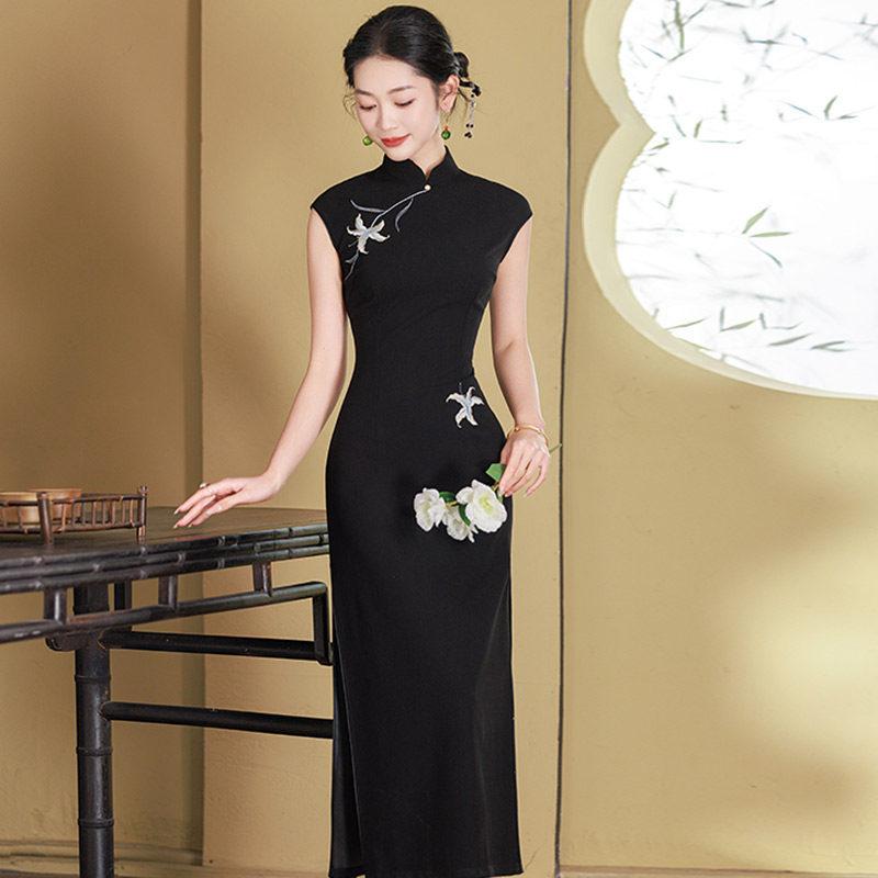 Nero senza maniche stile nazionale nuovo cinese quotidiano Suzhou lungo cheongsam migliorato giovane 1011 nuovo da donna alta sensazione