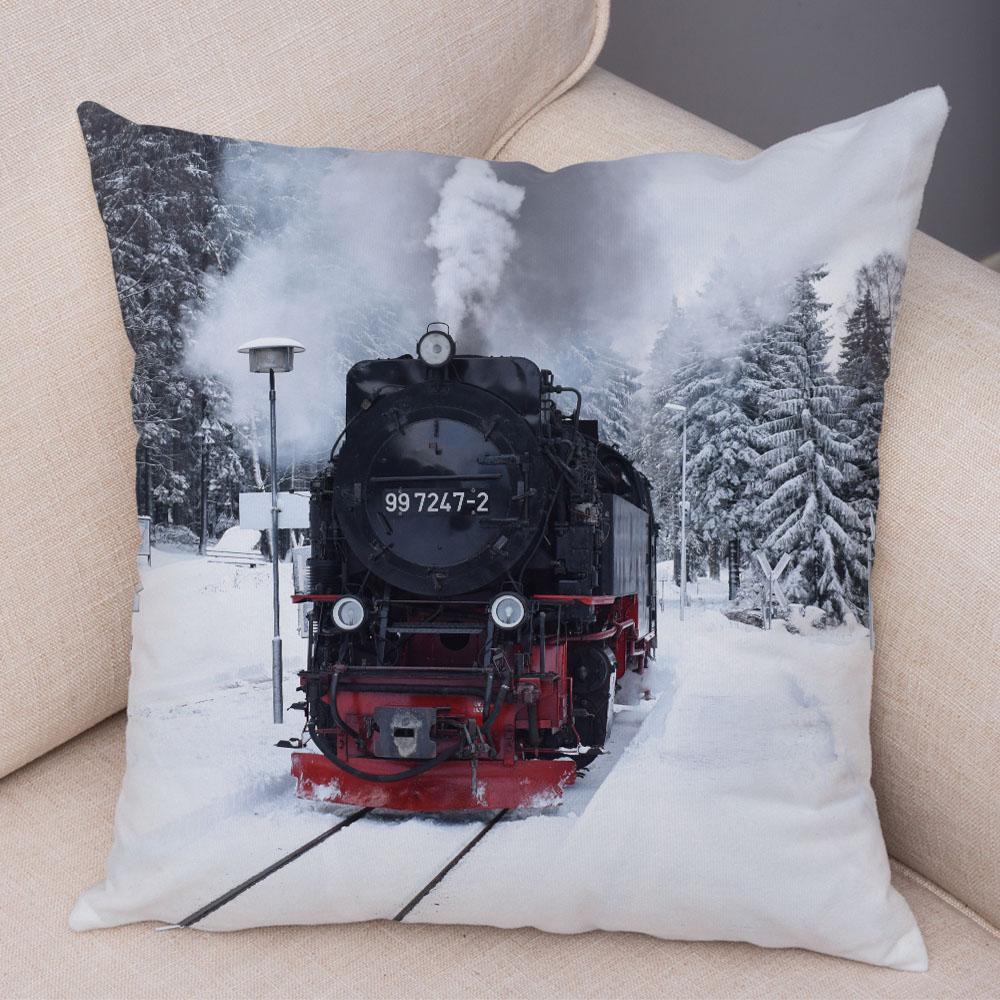 Pillowcase Vintage Style Steam Train Decor Retro Colorful Car Cushion Cover
