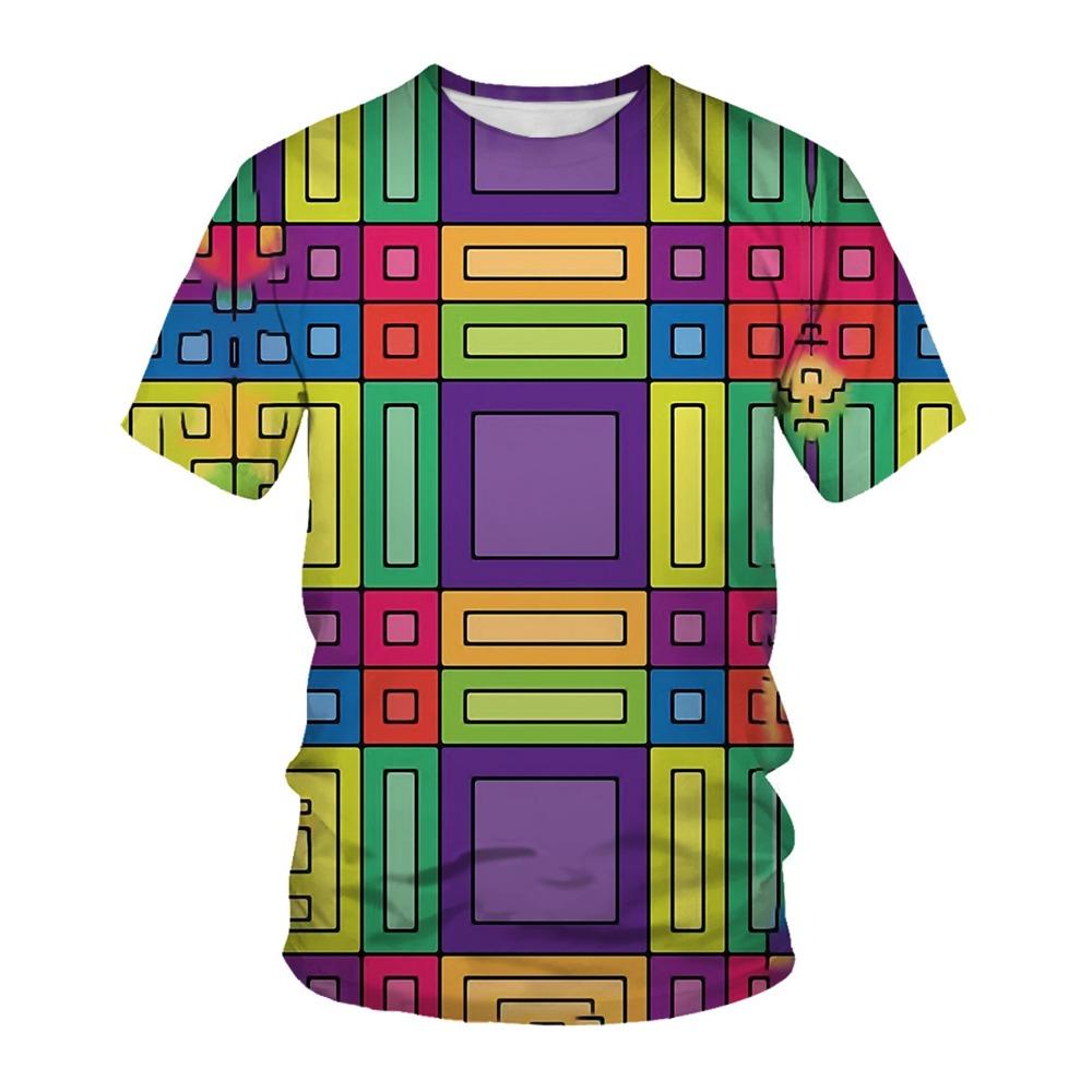 Creative Stripe Geometry 3D Printed Casual Sports T-shirt Men's Round Neck Comfortable Soft Large Loose Breathable T-shirt Fashion Summer T-shirt