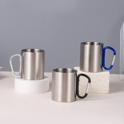 Ny 300 ml Rostfritt Stål Kopp Karbinhake Handtag Multifunktionell Vandringskopp Bärbar Utomhus Campingmugg Camping Resa