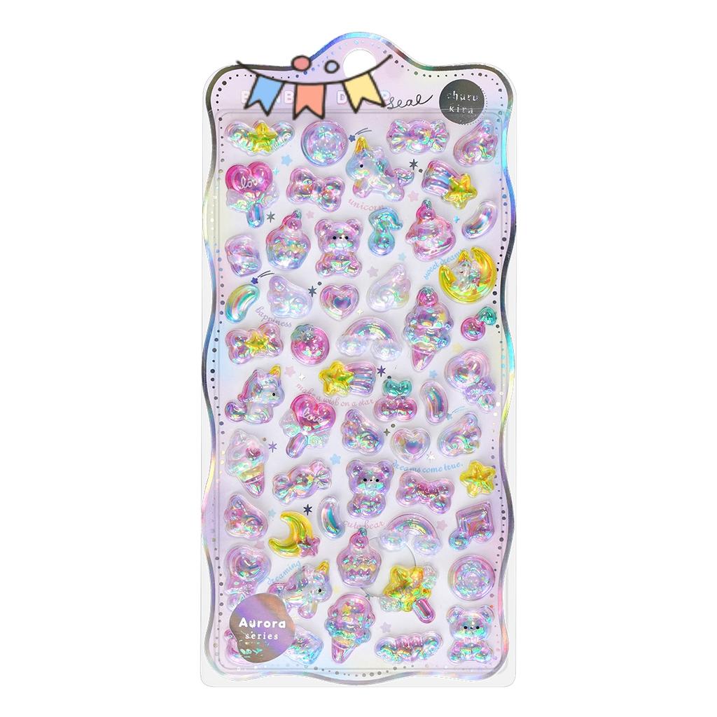 Cartoon Bowknot Animals Rainbow Gradient 3D Relief Stickers Cute Stationery Diy Scrapbooking Journal Sticker Decor Art Supplies