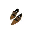 Flat heel suede low-top shoes Flat bottom shallow mouth rubber single shoes One-word buckle with pointed tip
