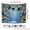 2D Graduation Photography Backdrop Blue Gold Cap and Scroll Party Background