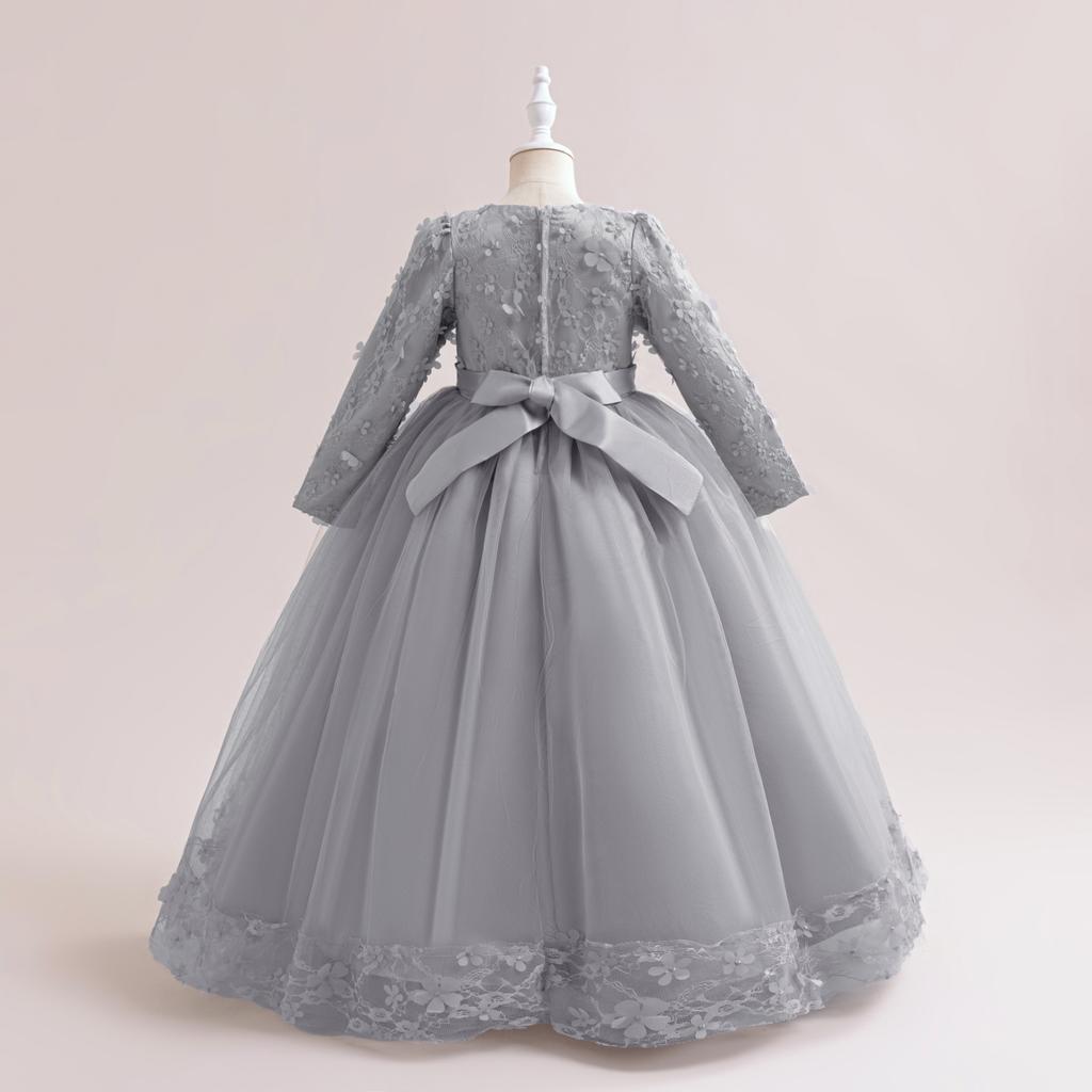 Langarm Blumen Brautjungfernkleid Kinder Weihnachts Kostüm Spitze Schleife Prinzessin Kinderkleider Für Mädchen Party Hochzeitskleid