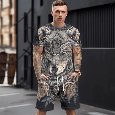 Été hommes T-shirt ensembles mode Animal impression 3D vêtements essentiels pour hommes survêtement de sport tenue Jogging Sport deux pièces salle de Sport