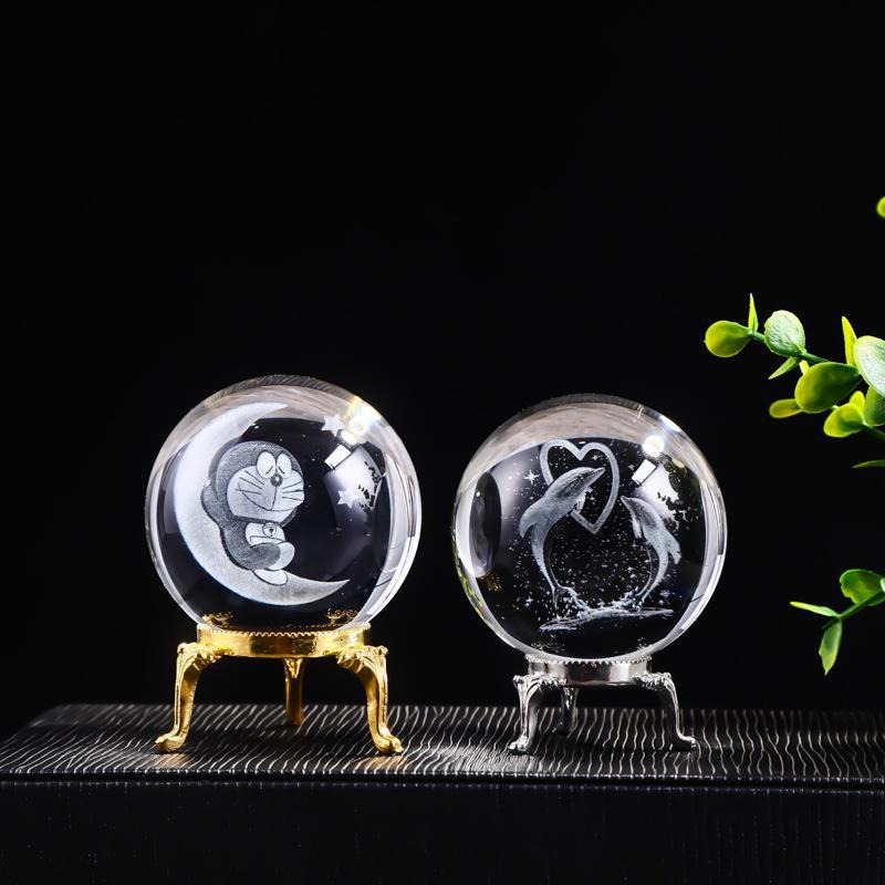 "40 Crystal Ball Ornaments: Rainy Day Clouds, Sun, Galaxy Design - Laser Engraved Cube for Home Decor and Gifts"