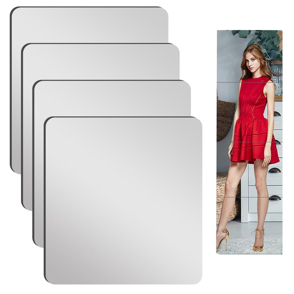 Pack of 4 Self Adhesive Acrylic Mirror Tiles DIY Wall Mirror for Bathroom Decorative Mirror Easy Installation Decors