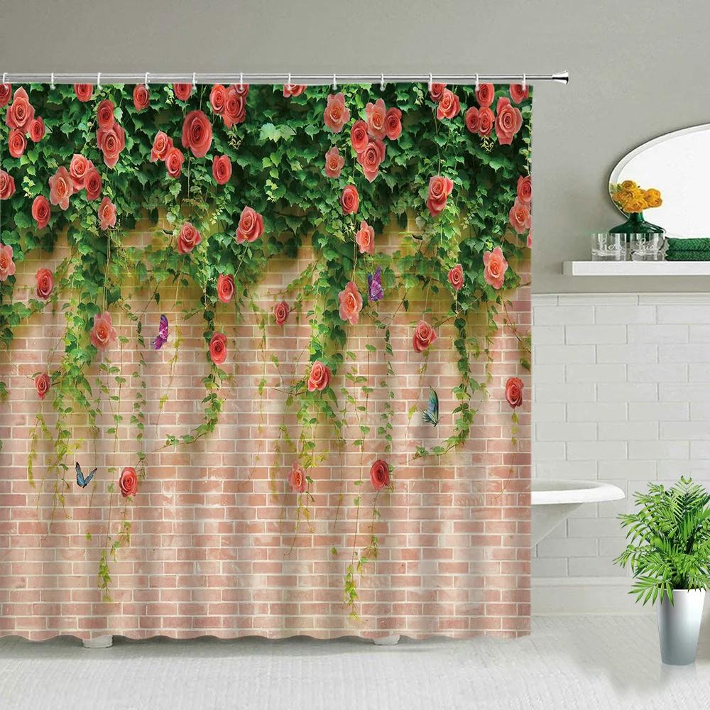Sunflower Flower Wood Grain Plant Scenery Bathroom Shower Curtain Cactus Butterfly Bee Floral Landscape Bath Curtains With Hooks