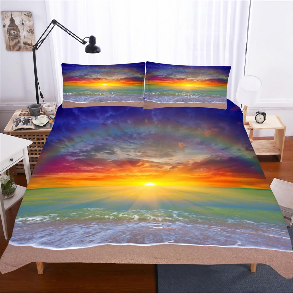 Nature Landscape Duvet Cover King/Queen Size Blue Sky Mountain Modern Art Bedding Set Watercolor 2/3pcs Polyester Quilt Cover