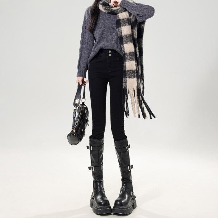 Women s High-Waisted Skinny Jeans: Slim-Fit, Stretchy, Fleece-Lined, Ankle-Length, Trendy 2026 Autumn Style. 30