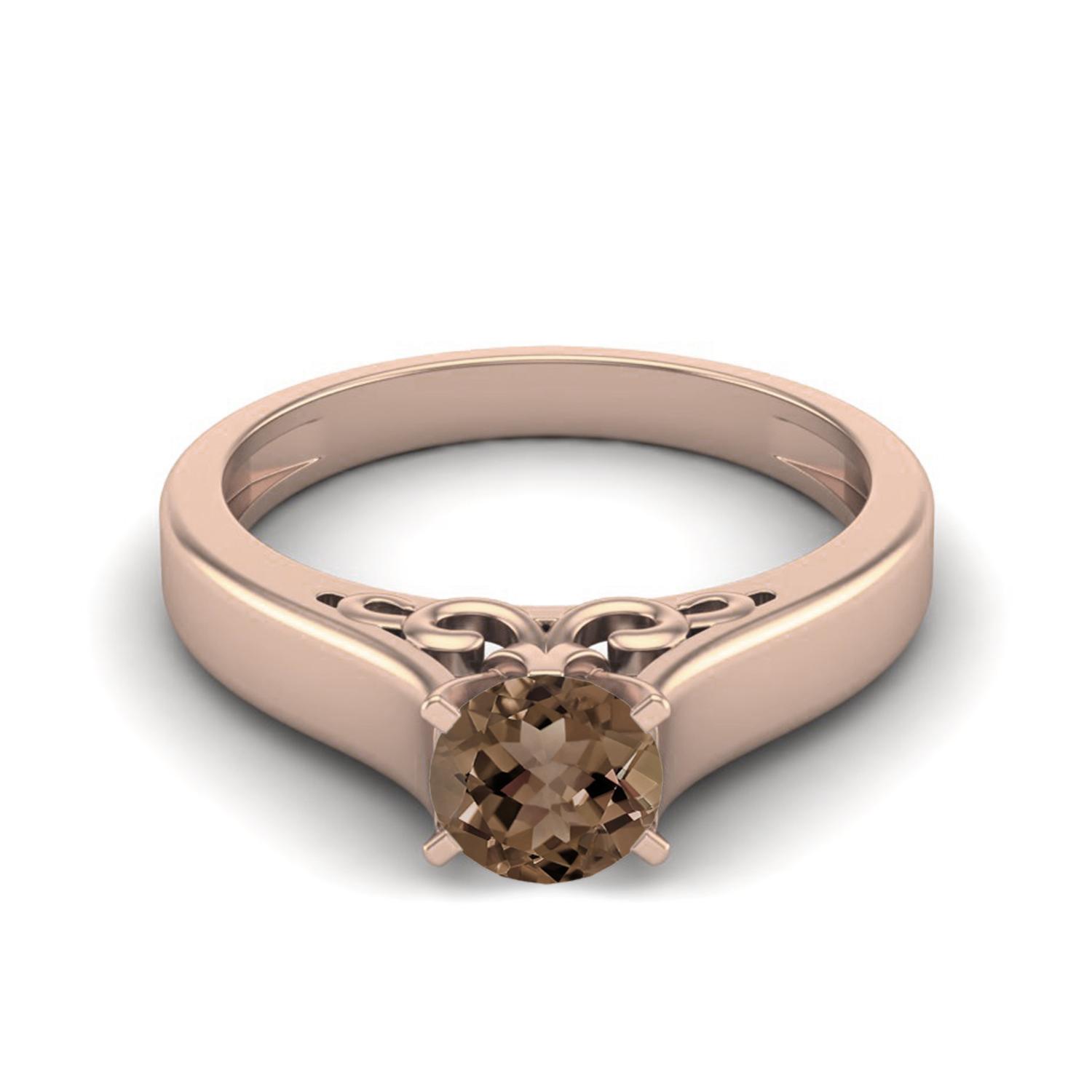 

0.70 Ctw Round Smoky Quartz 925 Sterling Silver Rose Vermeil Solitaire August Birthstone Women Promise Ring 12 Яскраво-рожевий