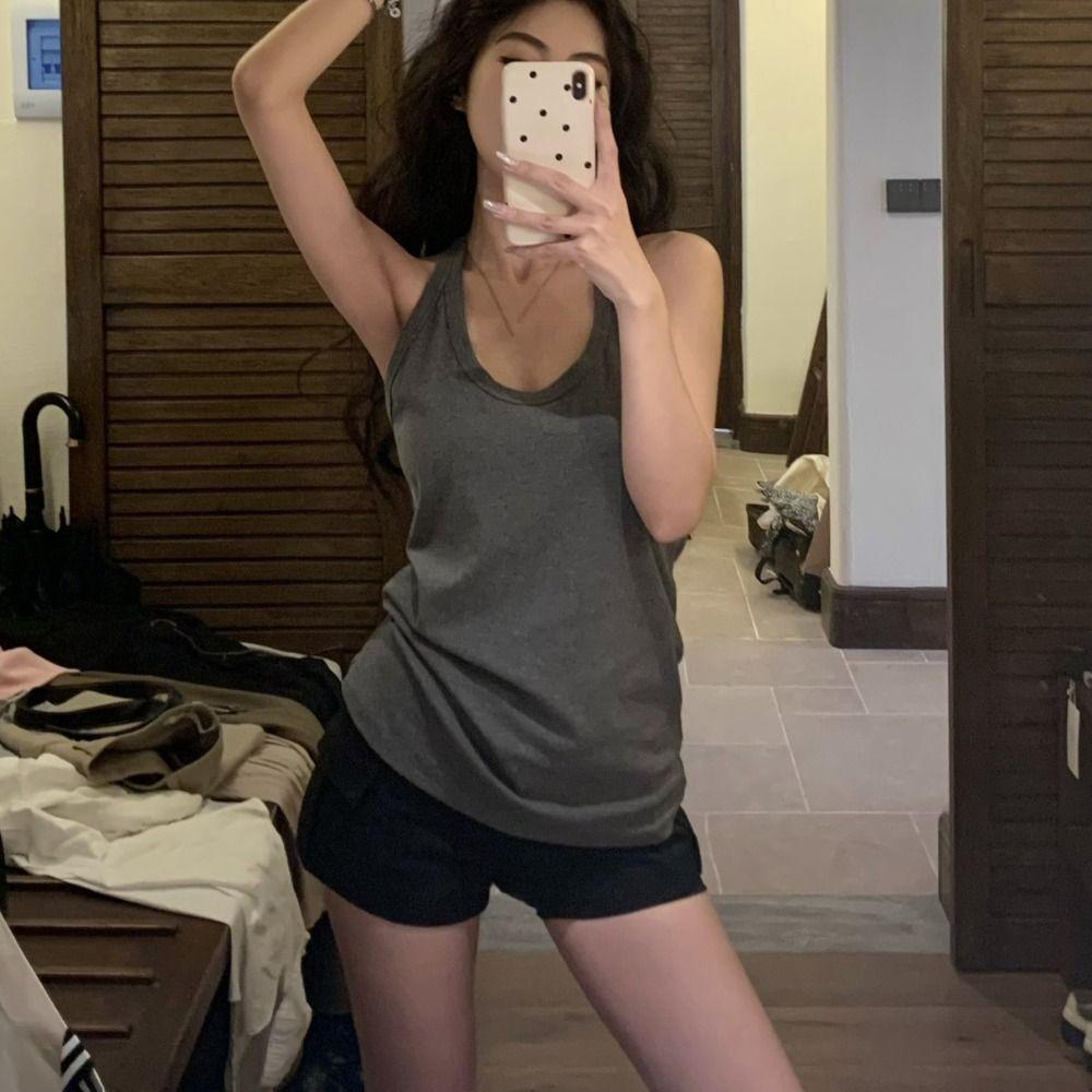 

Round Neck Sleeveless Crop Top Simple Camisole for Women Fashion Vest Top Girl Lady M чорний